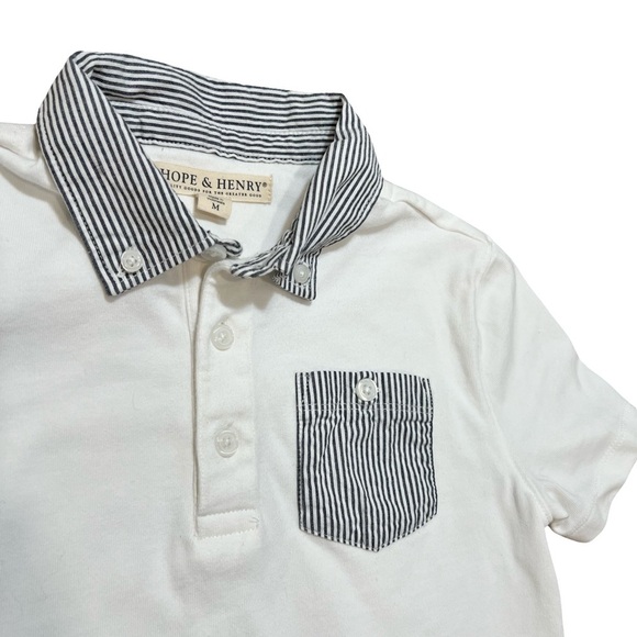 Hope & Henry Kids White Organic Cotton Polo with Striped Collar and pocket M 7/8 - Picture 2 of 4